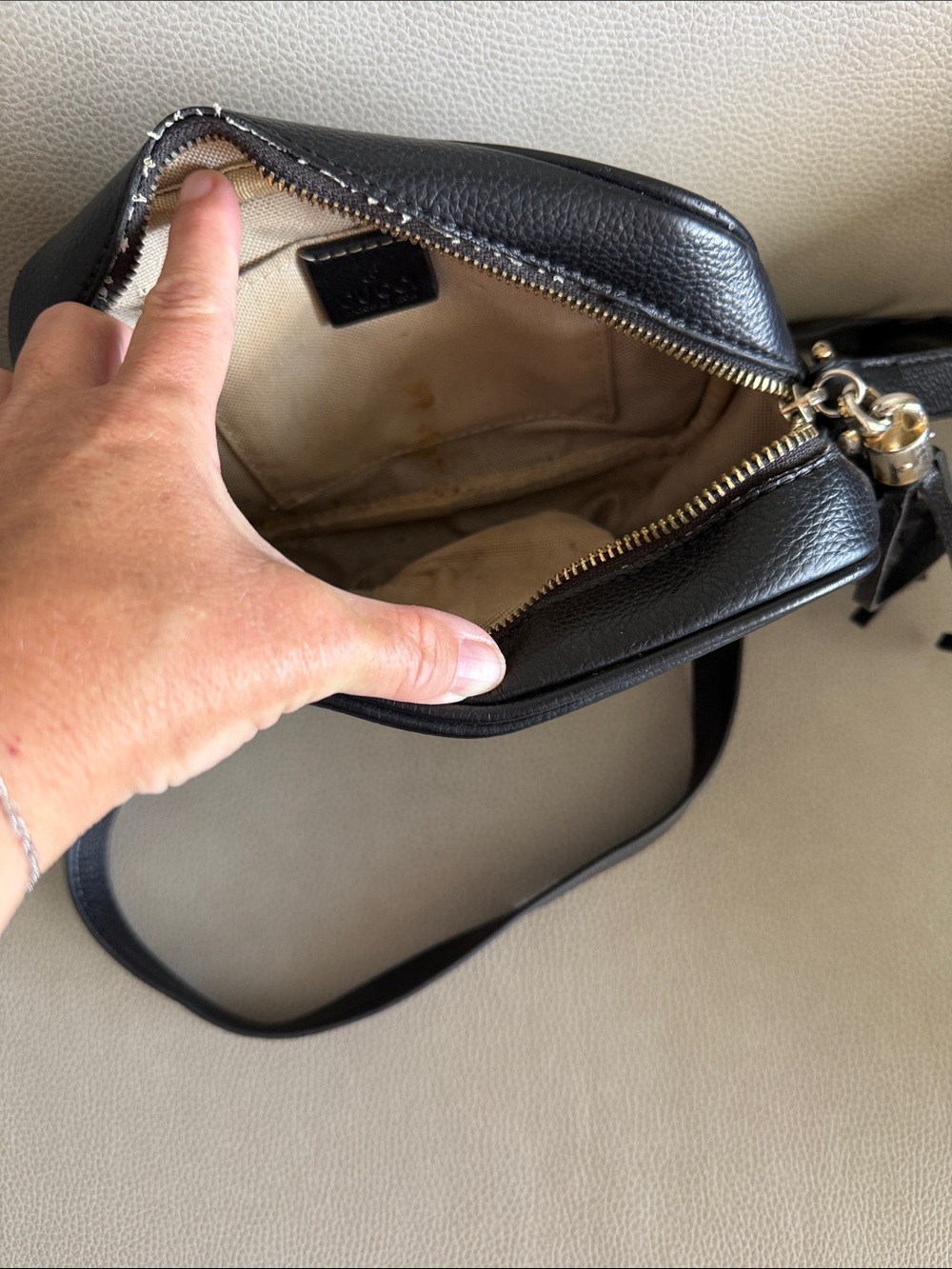 Black Pebbled Leather Crossbody with Embossed Logo - Designer Style - Picture 2 of 2